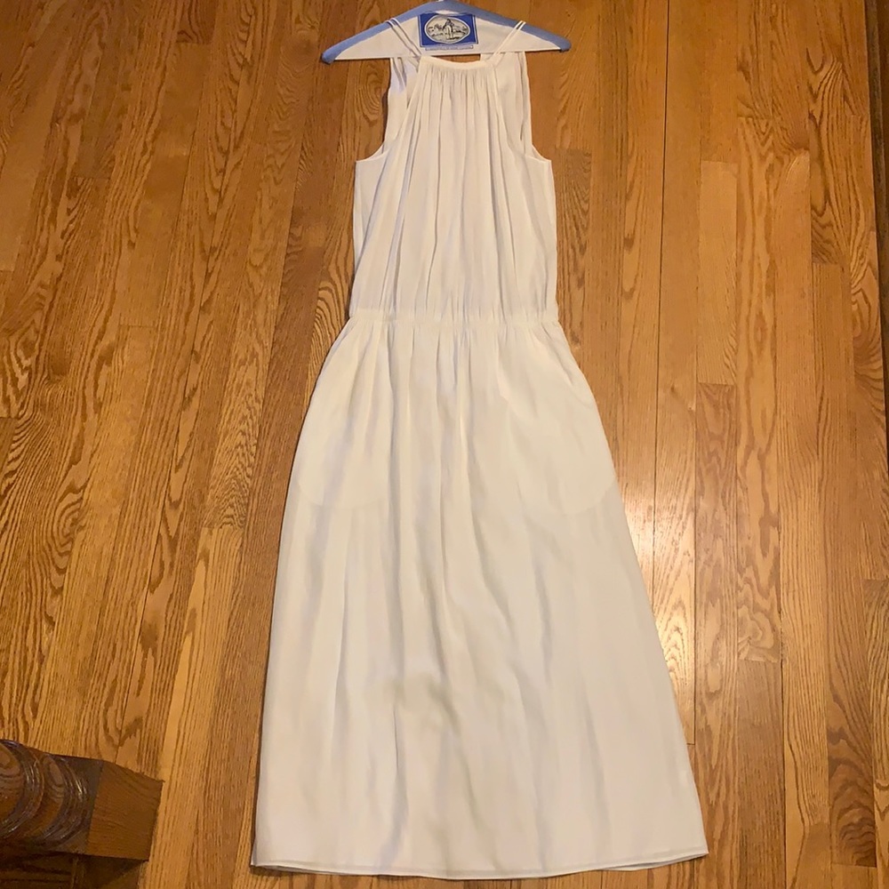 White High Neckline Midi Dress with Fitted Waist